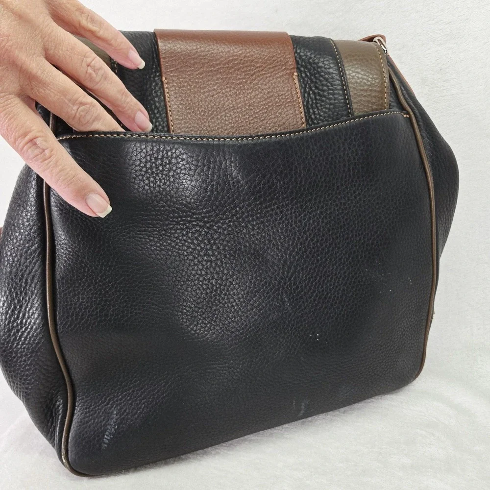 Cole Haan Village Tri Color Messenger Bag Womens Medium Black Brown Leather